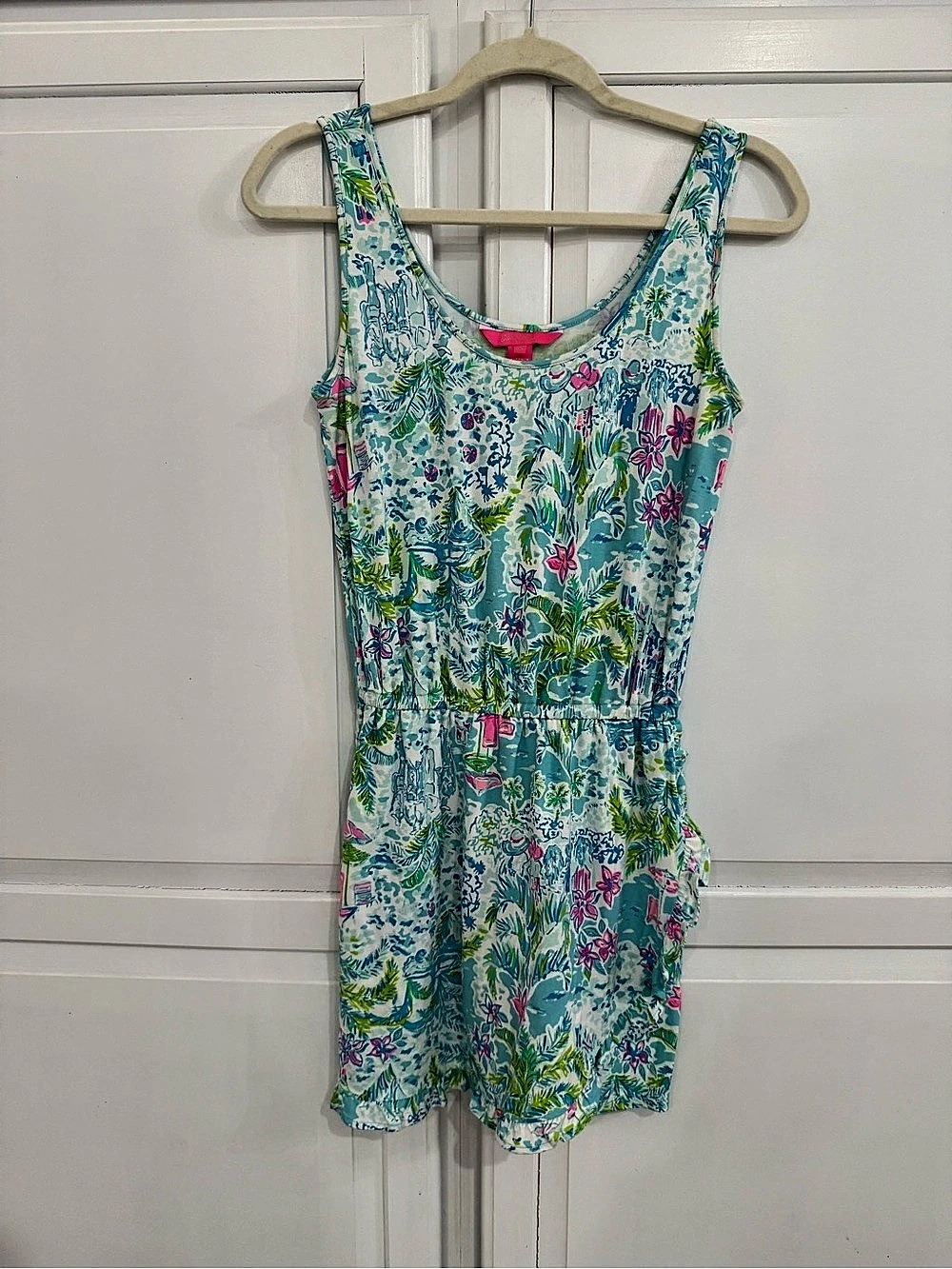 Lilly Pulitzer Jarrett Romper Floral Blue & Green XS